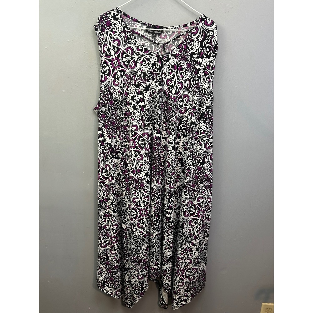 Catherines Dress Womens 3X Purple Paisley Anywear Sleeveless Sharkbite Pockets